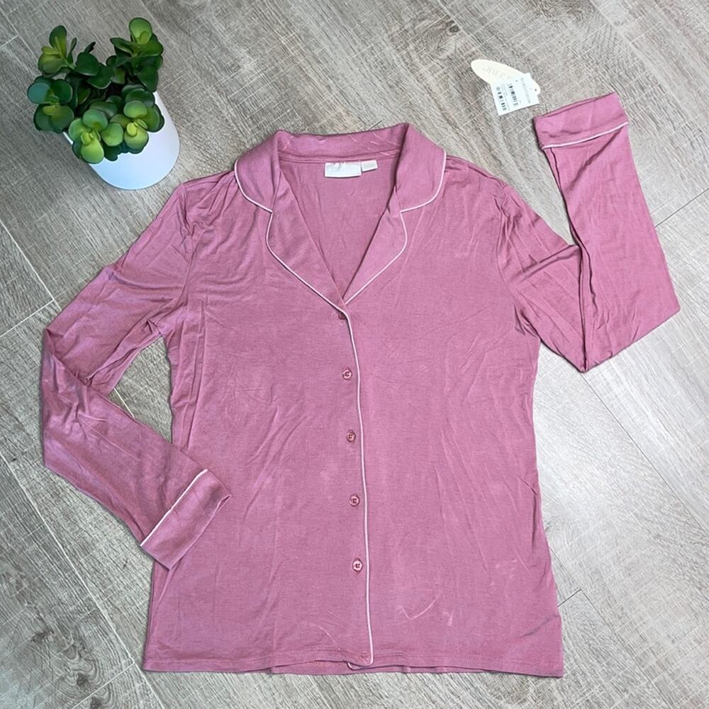 NORDSTROM LINGERIE Purple Mesa Geo Diamond Pajama Shirt Button Front Size Small